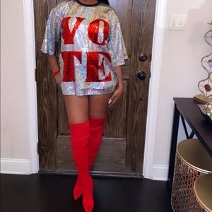Sequined VOTE oversized top/mini dress